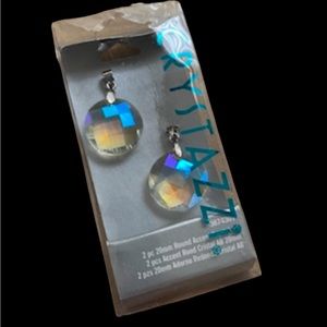 Two 20mm Faceted Iridescent Crystal Rounds w/ Silver Tone Bails CRYSTALAZZI NIP